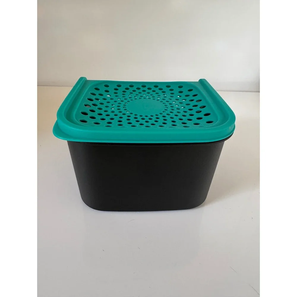 Tupperware Garlic-N-All Keeper Teal Black Small Ventilated Pantry Storage 2.3L